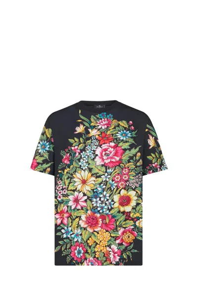 Etro Floral-print Cotton T-shirt In Black