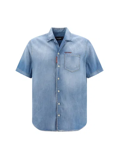 Dsquared2 Faded Distressed Denim Shirt In Blue