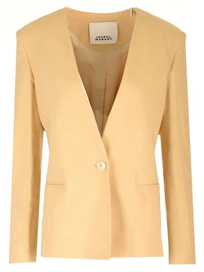 Isabel Marant Single Breasted Collarless Blazer In Yellow