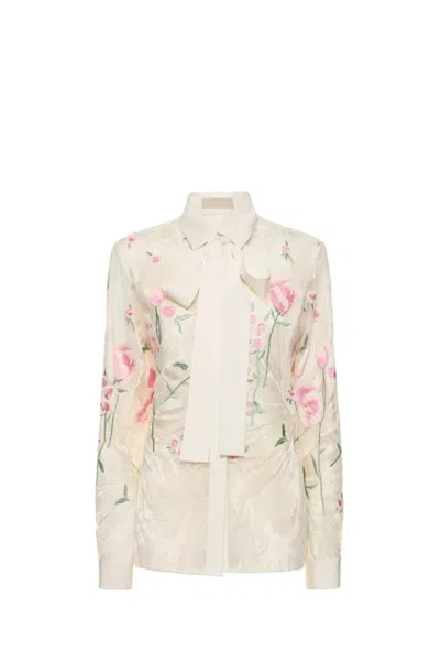 Elie Saab Tulle Embroidered & Sequined Shirt In White,multi