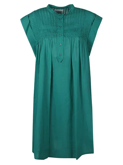 Marant Etoile Leazali Pintucked Cotton-voile Mini Dress In Green