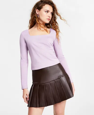 Bar Iii Women's Square-neck Shine-knit Top, Created For Macy's In Misty Lavender