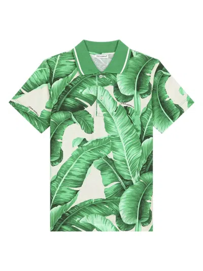 Dolce & Gabbana Kids' Banana Leaf-print Polo Shirt In Green