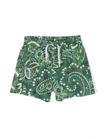 Etro Babies' Floral-print Cotton Shorts In Green