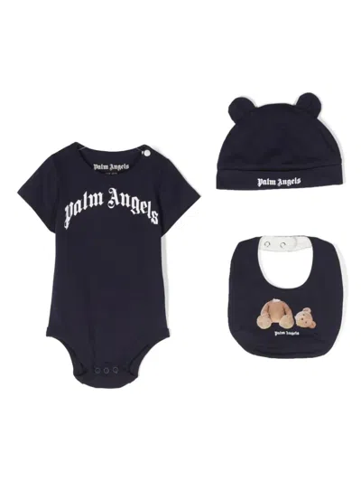 Palm Angels Babies' Logo-print Cotton Body Set (set Of Three) In Blue