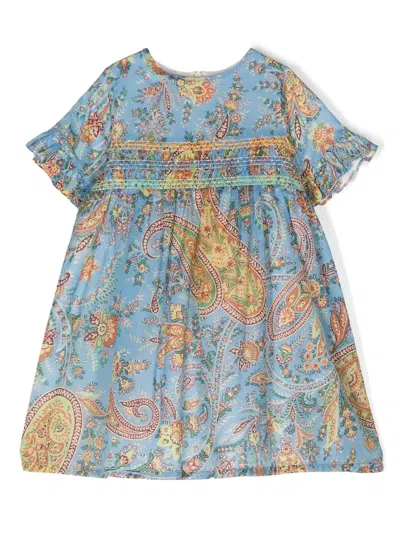 Etro Babies' Paisley Cotton Midi Dress In Blue