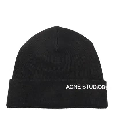 Acne Studios Logo Embroidered Ribbed Beanie In Black