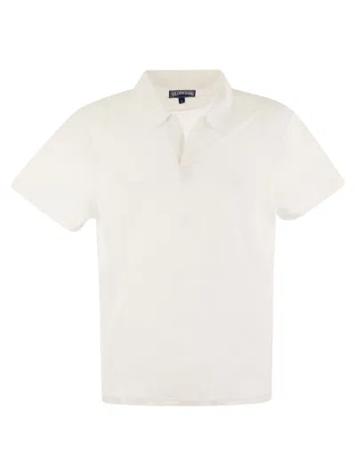 Vilebrequin Men Linen Jersey Polo Shirt Solid In Blanc