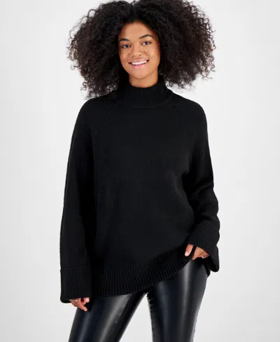 And Now This Women's Ribbed-trim Mockneck Sweater, Created For Macy's In Black