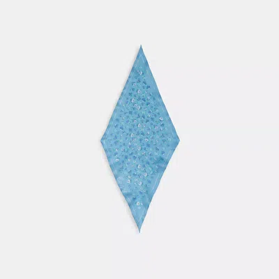 Coach Outlet Tea Rose Print Silk Diamond Scarf In Blue