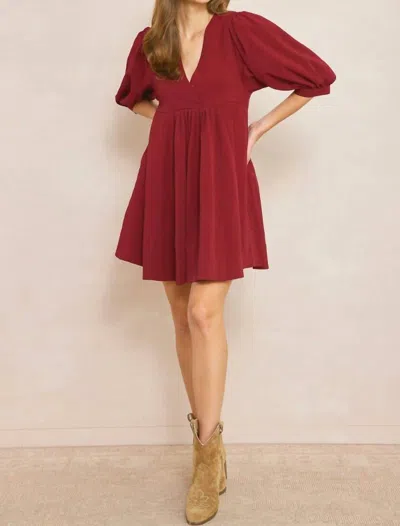 Entro V Neck Baby Doll Dress In Wine In Pink