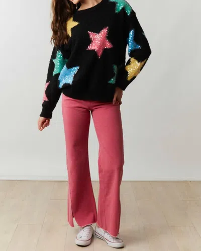 Peach Love Bright Multi Sequin Starry Sweater In Black
