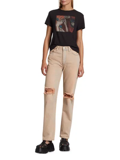 Re/done Women's 90's Destroyed Straight-leg Jeans In Natural