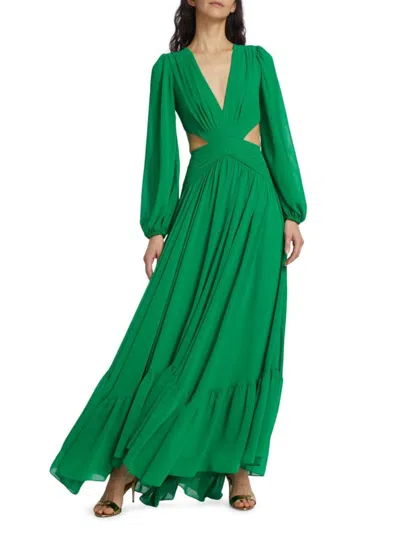 Patbo Women's Long-sleeve Cut-out Gown In Emerald