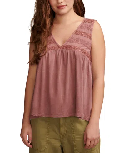 Lucky Brand Lace Trim Tunic Tank In Rose Brown