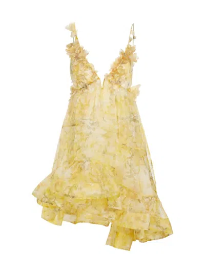Zimmermann Harmony Draped Silk Mini Dress In Yellow Peony