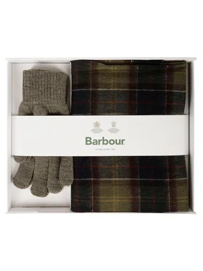 Barbour Tartan Scarf Glove Gift Set In Dark Green