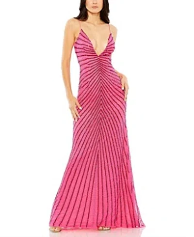 Mac Duggal Beaded Detail Low Back Gown In Hot Pink Ombre