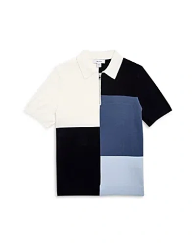 Reiss Boys Blue Kids Delta Colour-block Knit Polo Shirt 3-14 Years