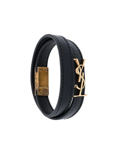 Saint Laurent Wickelarmband Mit Logo-schild In Black