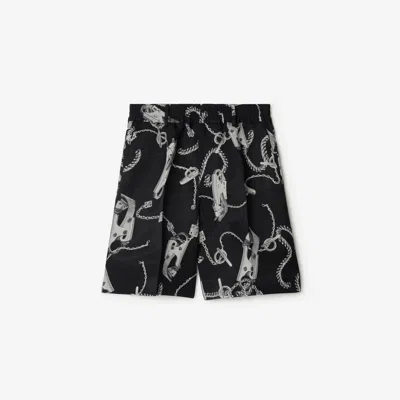 Burberry Knight Hardware Tricotine Shorts In Silver/black