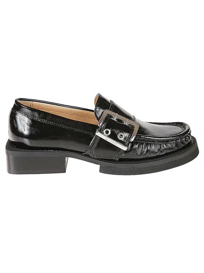 Ganni Buckle Slip-on Loafers In Black