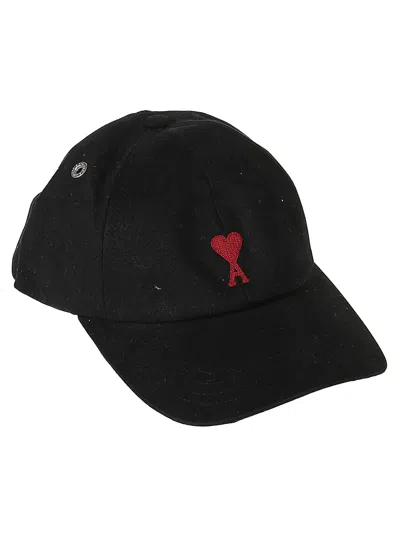 Ami Alexandre Mattiussi Heart Embroidered Baseball Cap In Black