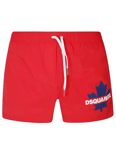 Dsquared2 Leaf Logo Print Swim Shorts In Red