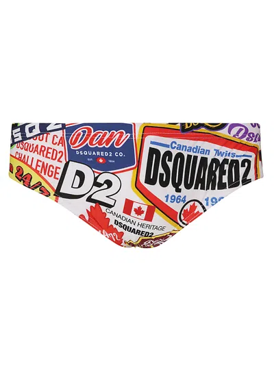 Dsquared2 All-over Logo Printed Swim Briefs In Multicolor