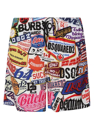 Dsquared2 All-over Logo Printed Shorts In Multicolor