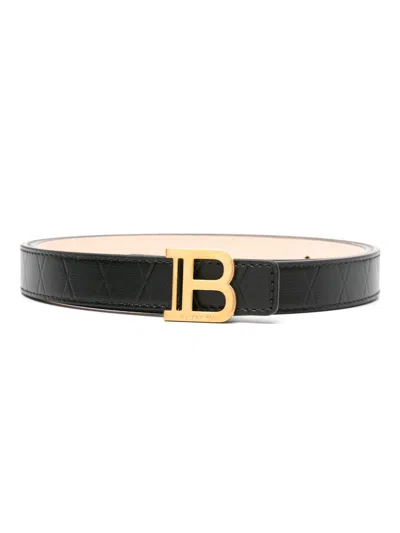 Balmain Cintura B-belt Fine In Pelle Di Vitello In Black