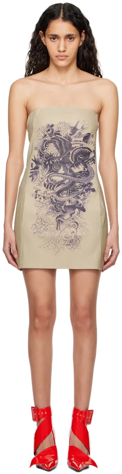 Jean Paul Gaultier Strapless Printed Leather Mini Dress In 6359 Nude/navy