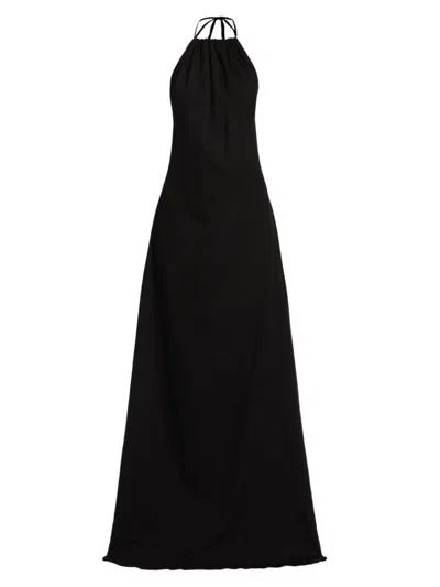 Leset Women's Yoko Cotton Halterneck Maxi Dress In Black