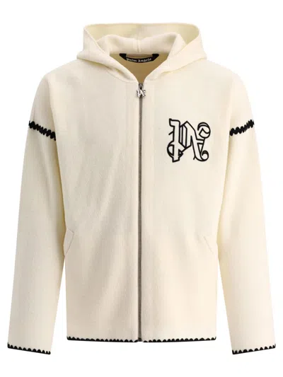 Palm Angels "monogram Zipped" Sweater In White