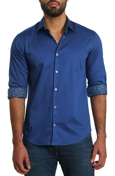 Jared Lang Solid Pima Cotton Button-up Shirt In Navy