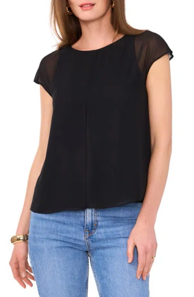 Vince Camuto Mesh Overlay Georgette Top In Rich Black