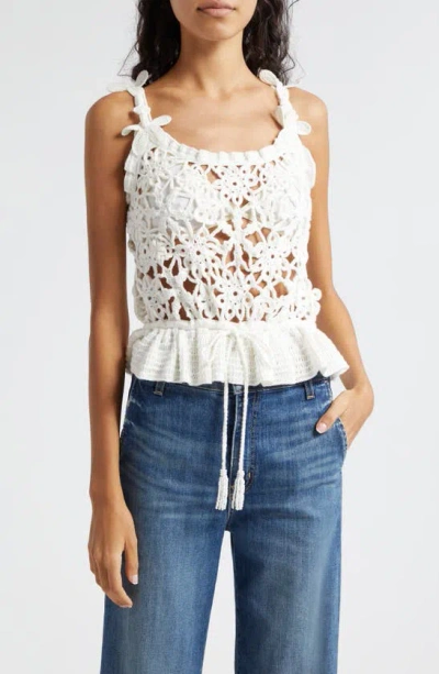 Farm Rio Floral Crochet Tank In Off-white