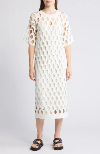 Hugo Boss Open-structured Dress With Inner Slip And Short Sleeves In White