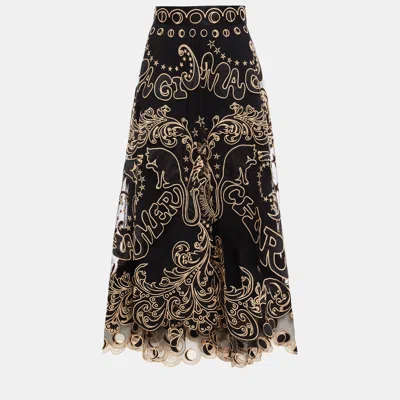 Pre-owned Zimmermann Black Embroidered Tulle Midi Skirt M