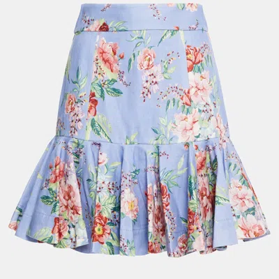 Pre-owned Zimmermann Linen Mini Skirt 2 In Blue