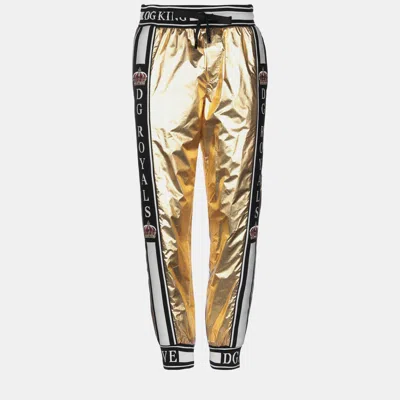Pre-owned Dolce & Gabbana Polyester Trousers 48 In Metallic