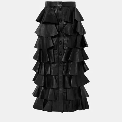 Pre-owned Saint Laurent Lambskin Maxi Skirt 38 In Black