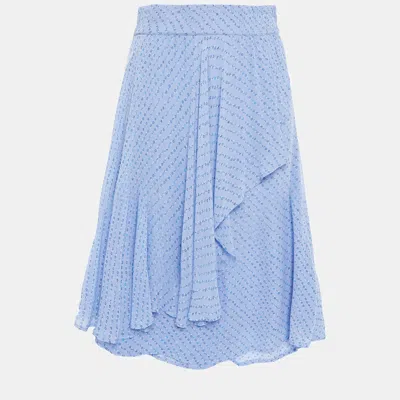 Pre-owned Ganni Blue Printed Chiffon Knee Length Skirt M (eu 38)
