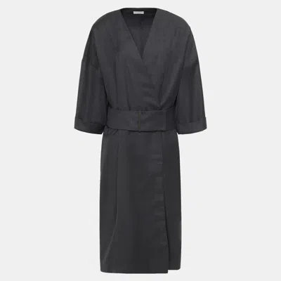 Pre-owned Brunello Cucinelli Virgin Wool Midi Dress M In Black