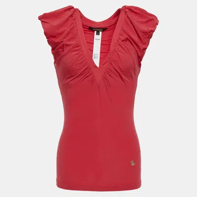 Pre-owned Roberto Cavalli Viscose Short Sleeved Top 44 In Red