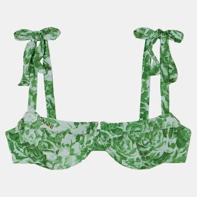 Pre-owned Ganni Poliammide Riciclato Bikini Top 42 In Green