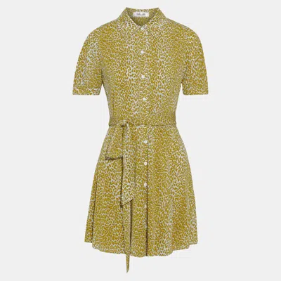Pre-owned Diane Von Furstenberg Viscose Mini Dress L In Yellow