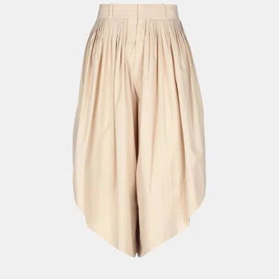 Pre-owned Chloé Cotton Cropped Trousers 38 In Beige