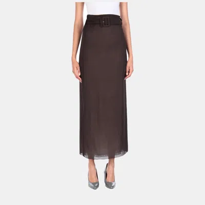 Pre-owned Prada Silk Maxi Skirt 42 In Brown
