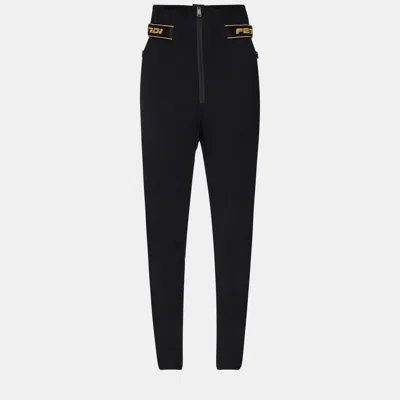 Pre-owned Fendi Polyester Trousers 44 In Black